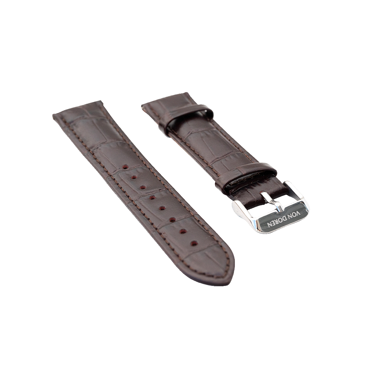 Brun skinnreim med alligator mønster fra Von Doren.