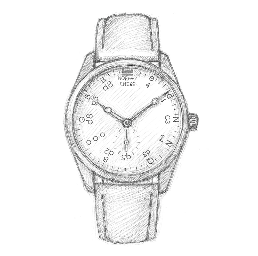 Hand-drawn sketch of the Norway Chess Réti watch.